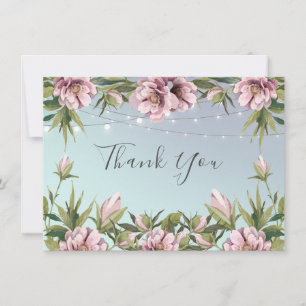 Cartão Simples rosa, lanternas, obrigado de casamento