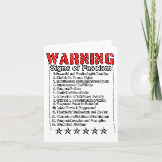 Cartão Sinais De Alerta Do Fascismo Anti-Trump Resistem F (Frente)