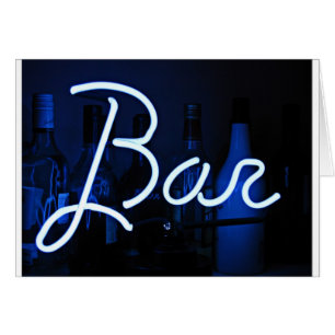 Cartão Sinal de bar, luz azul néon