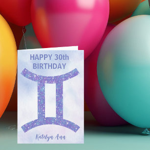 Cartão Sinal de Gêmeos Fofo Aniversário Feliz Roxo Person