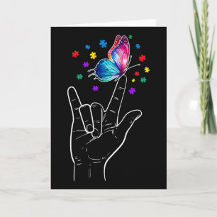 Cartão Sinal de Linguagem Gestual Eu Te Amo Borboleta Con