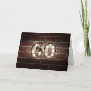 Cartão Sinal de luz de 60º aniversário-marquee no tijolo