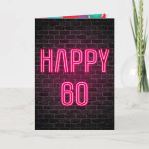 Cartão Sinal de néon de Feliz Aniversário de 60 anos em t