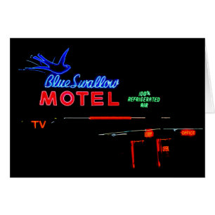 Cartão Sinal de néon do motel azul da andorinha,