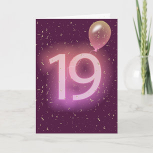 Cartão Sinal de Neon e Balão de Aniversário de 19 anos