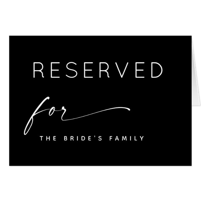 Cartão Sinal de Reserva de Casamento Negro | Reserva de A (Frente horizontal)
