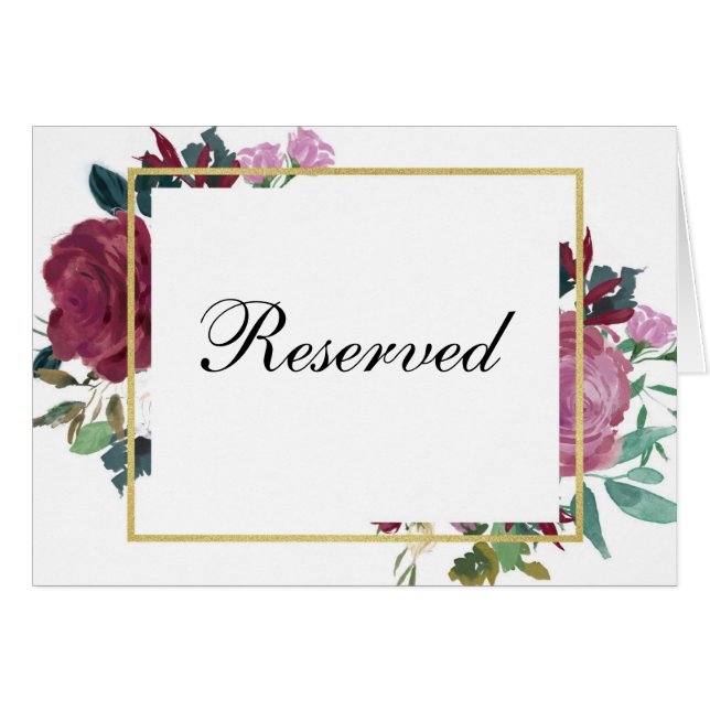 Cartão Sinal de reserva de flores Borgonha. Casamento Mar (Frente horizontal)