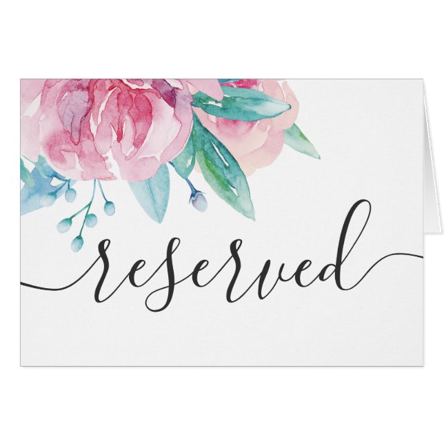 Cartão Sinal de reservado para casamento floral com rosa  (Frente horizontal)