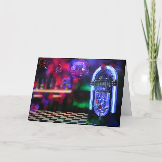 Cartão Sinal do sorvete e jukebox do vintage (Frente)