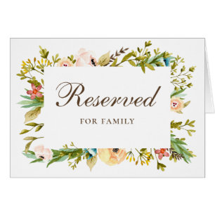 Cartão Sinal reservado para casamento floral de aquarela