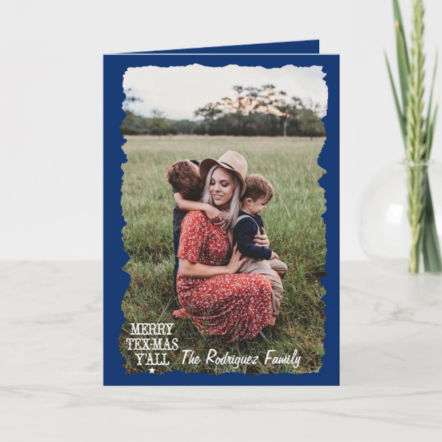 Cartão Sinalizador Estado Feliz Azul Tex-Mas Y'all Foto (Frente)