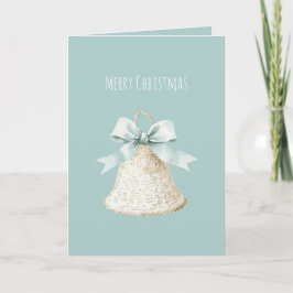 Cartão Sino de Natal Creme com Laço Azul Bonito