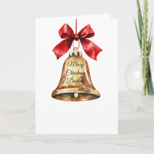 Cartão Sino Dourado de Natal Arco Vermelho