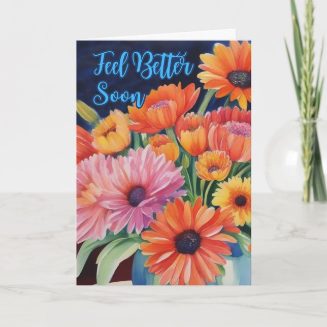 Cartão Sinta-Se Melhor Em Breve Surgem Blooms Caindo Aqua (Frente)