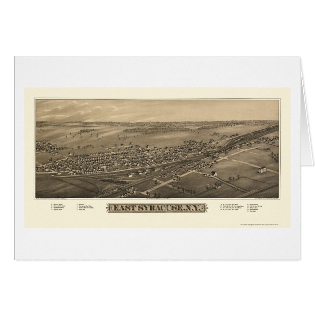 Cartão Siracusa do leste, mapa panorâmico de NY - 1885 (Frente Horizontal)