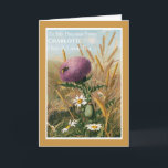 Cartão Sister Birthday Floral Pretty Vintage Personalized<br><div class="desc">Lovely vintage image of wild Scottish thistles and daisies among the grasses with a bee flying on them. Shown here as Precious Sister but feel free to change to fit your requirements at no extra charge.</div>