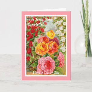 Cartão Sister Birthday Floral Pretty Vintage Personalized