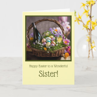 Cartão Sister Funny Happy Easter Wine in Easter Basket