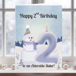 Cartão Sister Happy 2nd Birthday Snowman Building