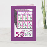 Cartão SISTER Happy 50º aniversário<br><div class="desc">Este cartão com suas flores cardíacas é uma maneira alegre de desejar a alguém especial um feliz aniversário de 50 anos. Todo o texto é personalizável, portanto você pode mudar "Irmã" para o nome dela, mudar o ano (e você só precisa mudá-lo uma vez, e ele mudará em todo o...</div>