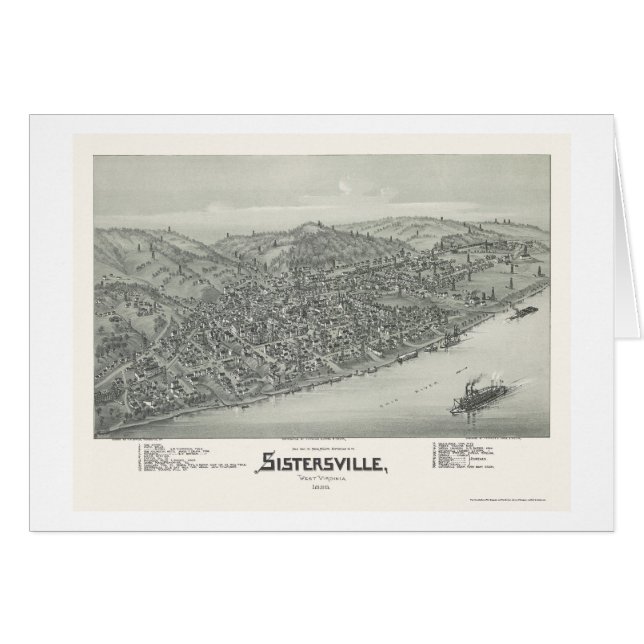 Cartão Sistersville, mapa panorâmico de WV - 1896 (Frente Horizontal)