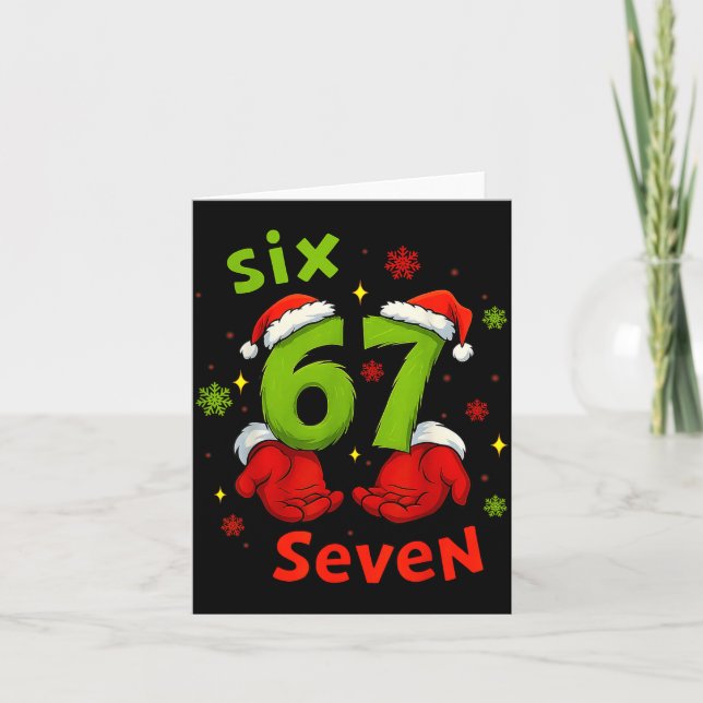 Cartão Six 6 7 Seven Christmas Humor Green Hand Festive G (Frente)