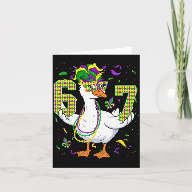 Cartão Six Seven 67 Meme Goose With Jester Hat &amp; Bead (Frente)