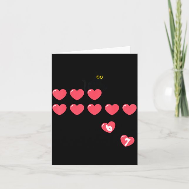 Cartão Six Seven Black Cat Knocking Off Hearts Funny 67 V (Frente)