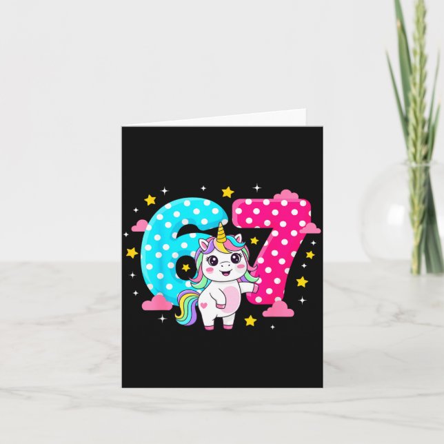 Cartão Six Seven Bruh Dabbing Unicorn 6 7 Meme 7th Birthd (Frente)