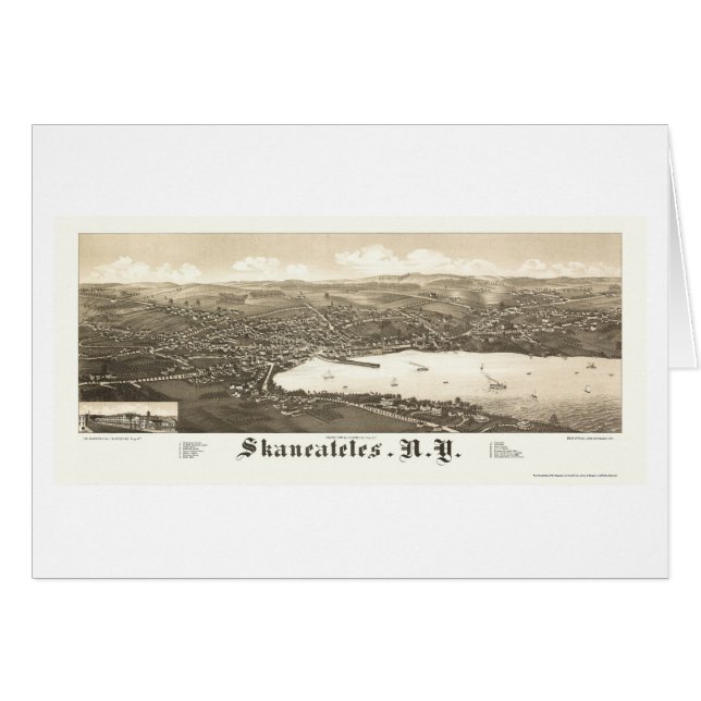 Cartão Skaneateles, mapa panorâmico de NY - 1884 (Frente Horizontal)