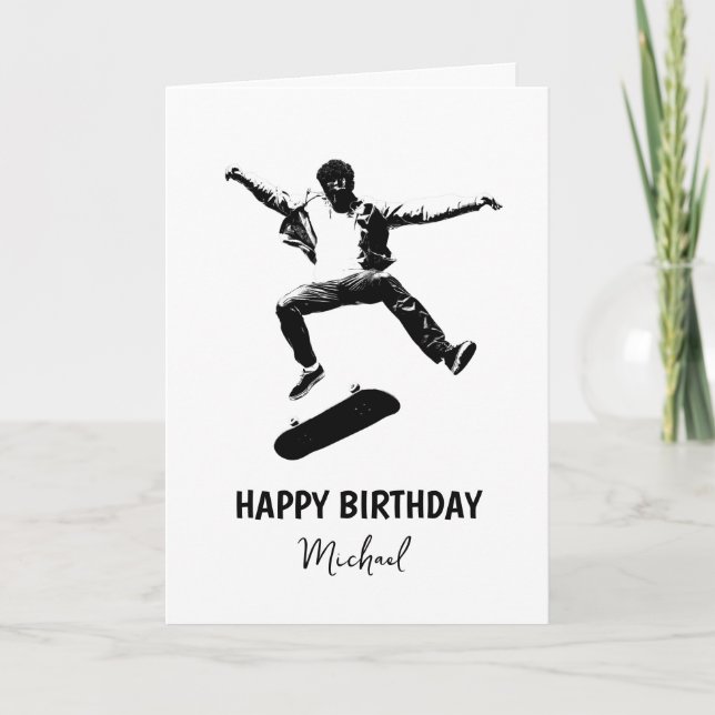 Cartão Skateboard Happy Birthday Add Name (Frente)