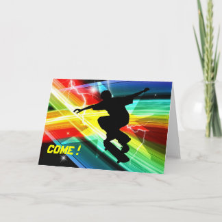 Cartão Skateboarder em Criss Cross Lightning Party