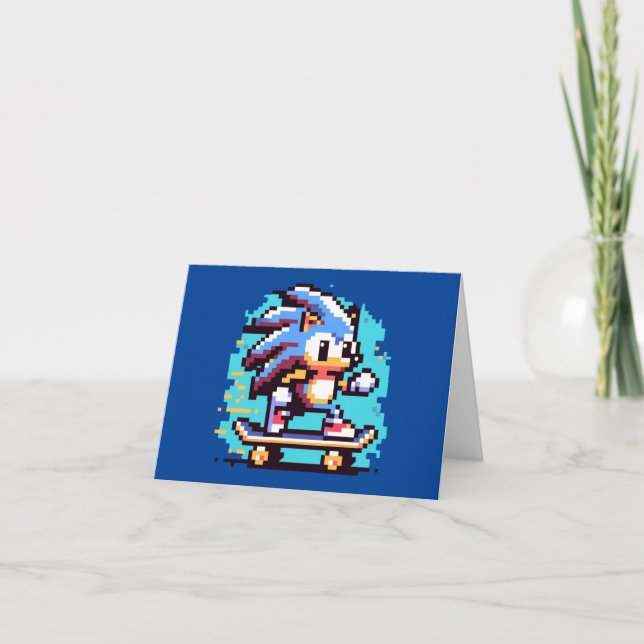 Cartão Skater Hedgehog Rápido e Divertido Skate Pixel Art (Frente)