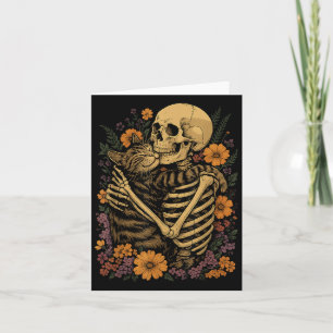 Cartão Skeleton Abrindo Gatos Florais De Dia das Bruxas