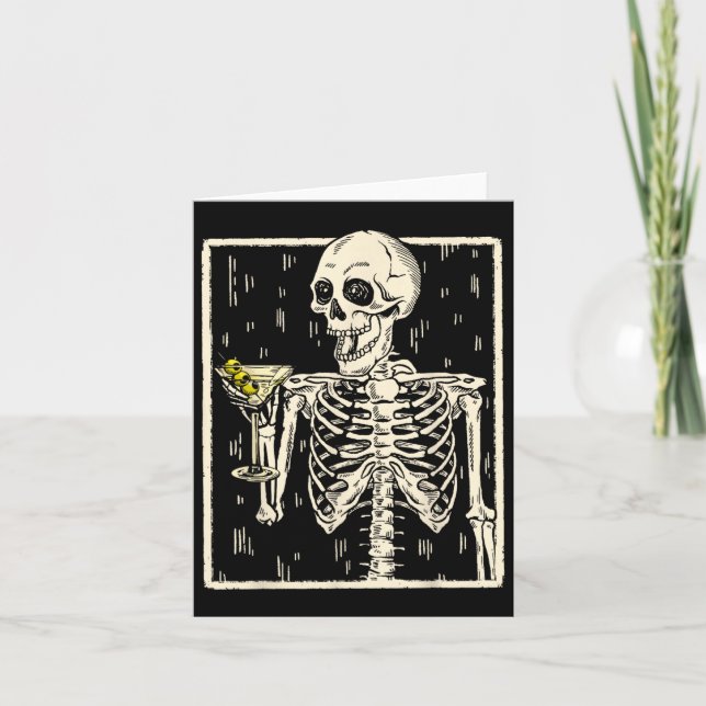 Cartão Skeleton Bebendo Martini Tail Retro Halloween Cos (Frente)