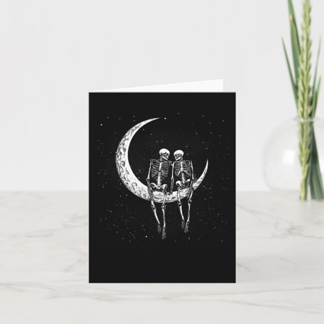 Cartão Skeleton Casal Na Lua Diversão Do Dia Das Bruxas (Frente)