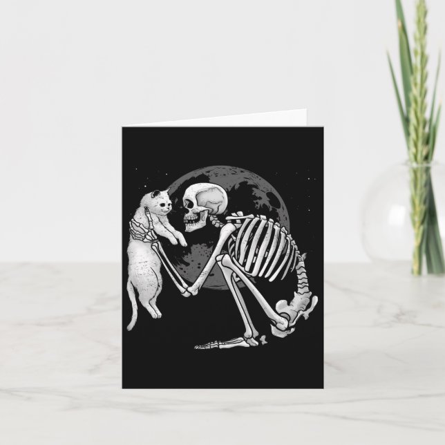 Cartão Skeleton Cat Gatinho Skull Ghost Halloween Men (Frente)