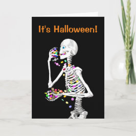 Cartão Skeleton comendo balas de Halloween