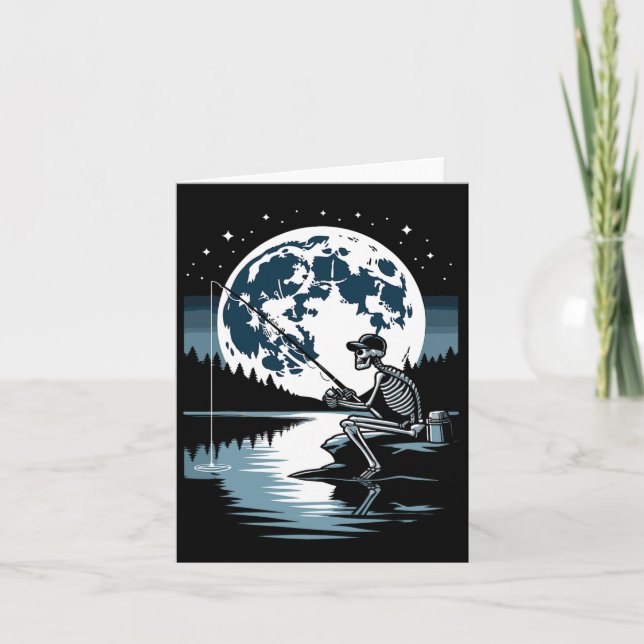 Cartão Skeleton Fisheries Halloween Spooky Pescador Sob (Frente)