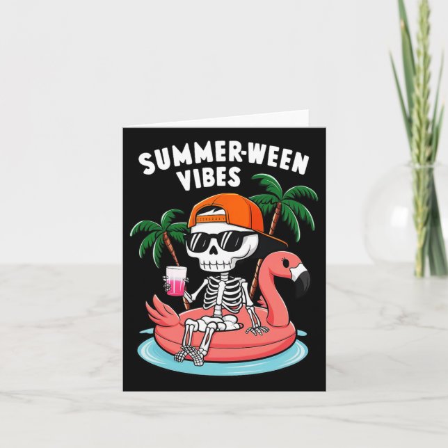 Cartão Skeleton Flamingo Summerbetween Vibes Halloween Bo (Frente)