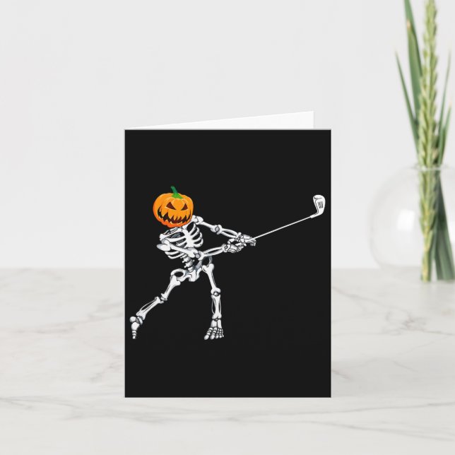 Cartão Skeleton Golf Halloween Pumpkin Golfing (Frente)