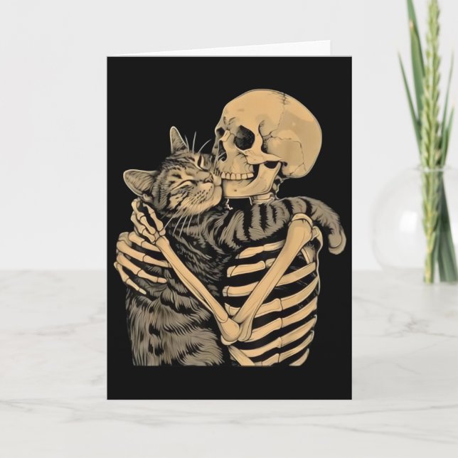 Cartão  Skeleton Hugging Cat – Cute Gothic Cat Lover Gift (Frente)