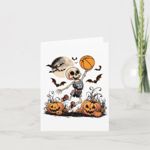 Cartão Skeleton jogando basquete Homens do Dia das Bruxas