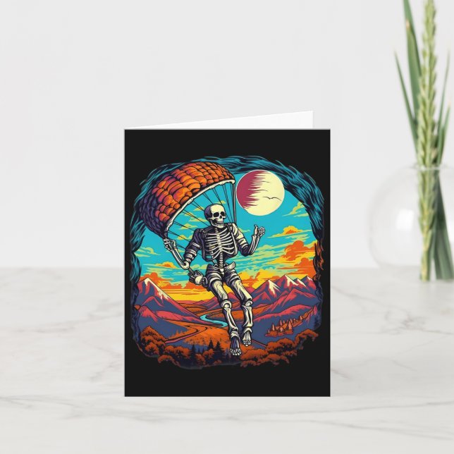 Cartão Skeleton Paragliding Skydiving Halloween Spooky (Frente)