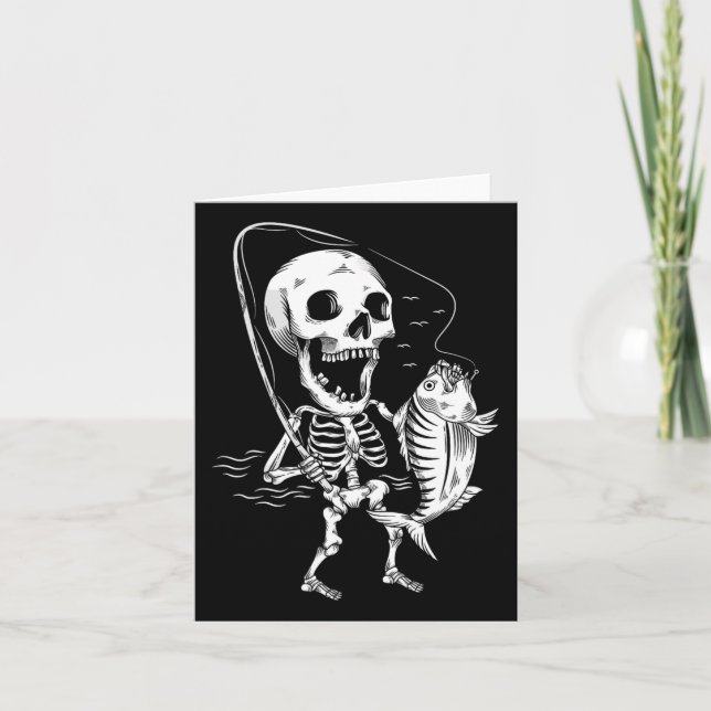 Cartão Skeleton Pesca Preguiçoso Halloween Traje Legal Sk (Frente)