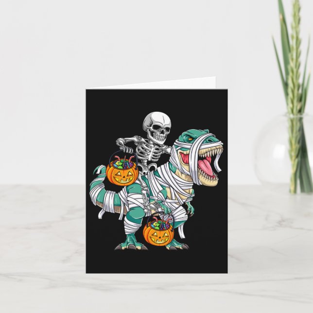 Cartão Skeleton Riding Dinossaur T Rex Divorciando Crianç (Frente)