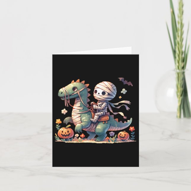 Cartão Skeleton Riding Dragon Halloween Pumpkin Theme Kid (Frente)