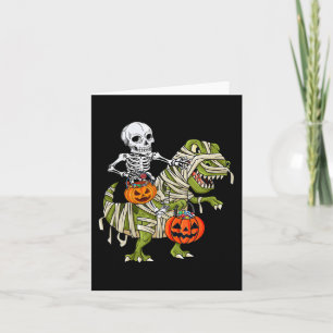 Cartão Skeleton Riding Mummy Dinosaur T rex Halloween