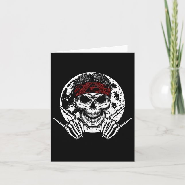 Cartão Skeleton Rock Hand Halloween Rock And Roll Midnigh (Frente)