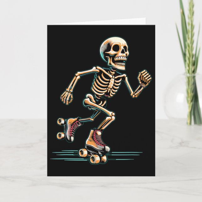 Cartão Skeleton Roller Skater Halloween (Frente)